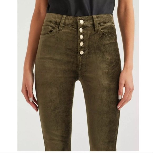 7 For All Mankind High Waist Velvet Ankle Skinny Jeans in Fatigue - Picture 1 of 6